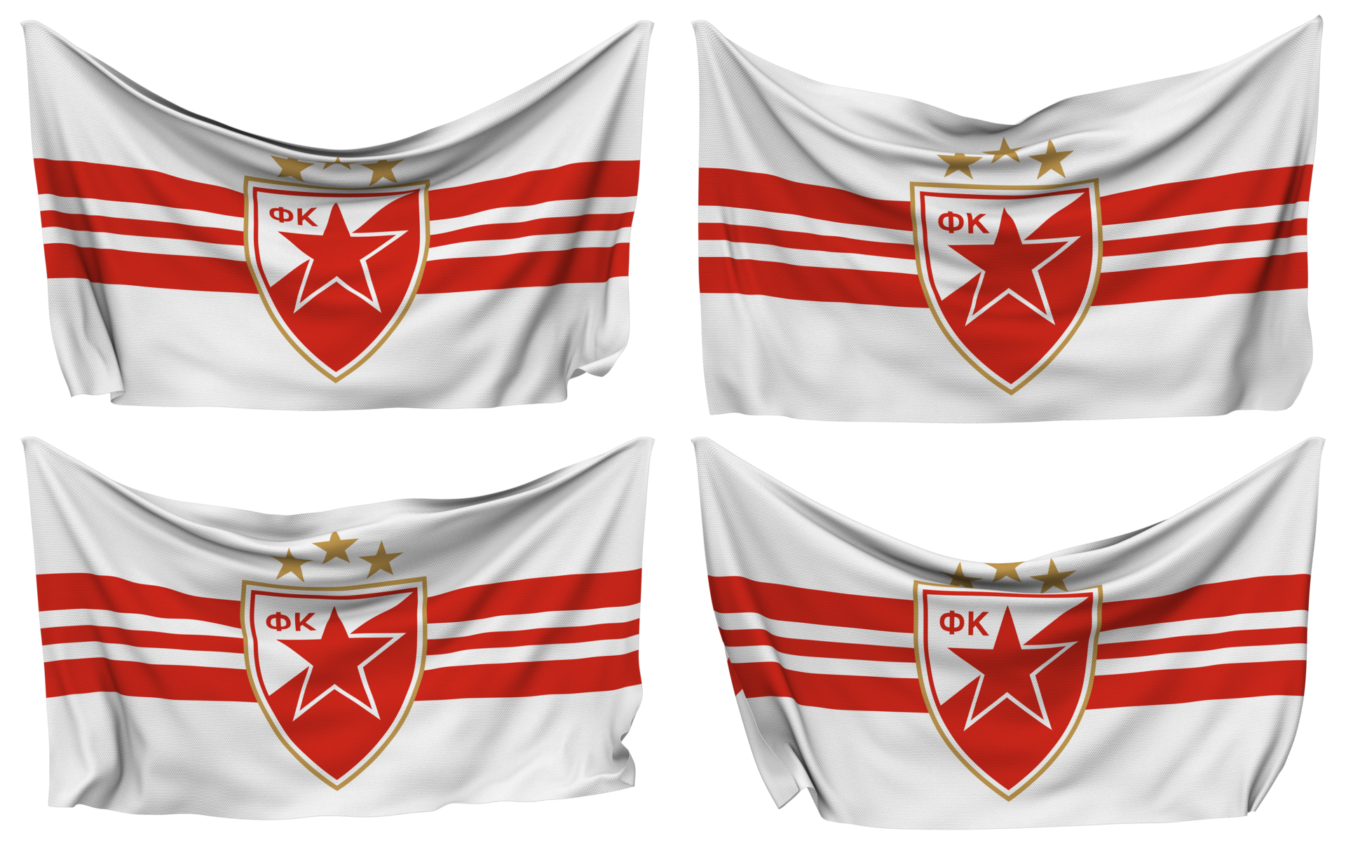 Fudbalski klub Crvena zvezda Pinned Flag from Corners, Isolated with  Different Waving Variations, 3D Rendering 24798228 PNG