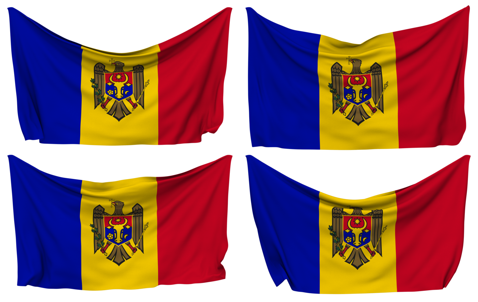 Moldova Pinned Flag from Corners, Isolated with Different Waving Variations, 3D Rendering png