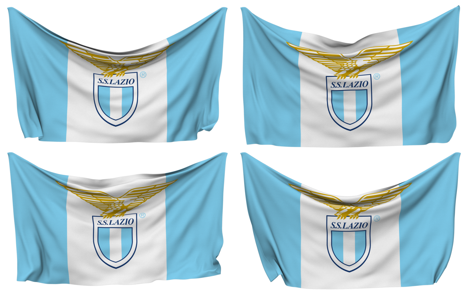 Societa Sportiva Lazio, SS Lazio Pinned Flag from Corners, Isolated with Different Waving Variations, 3D Rendering png