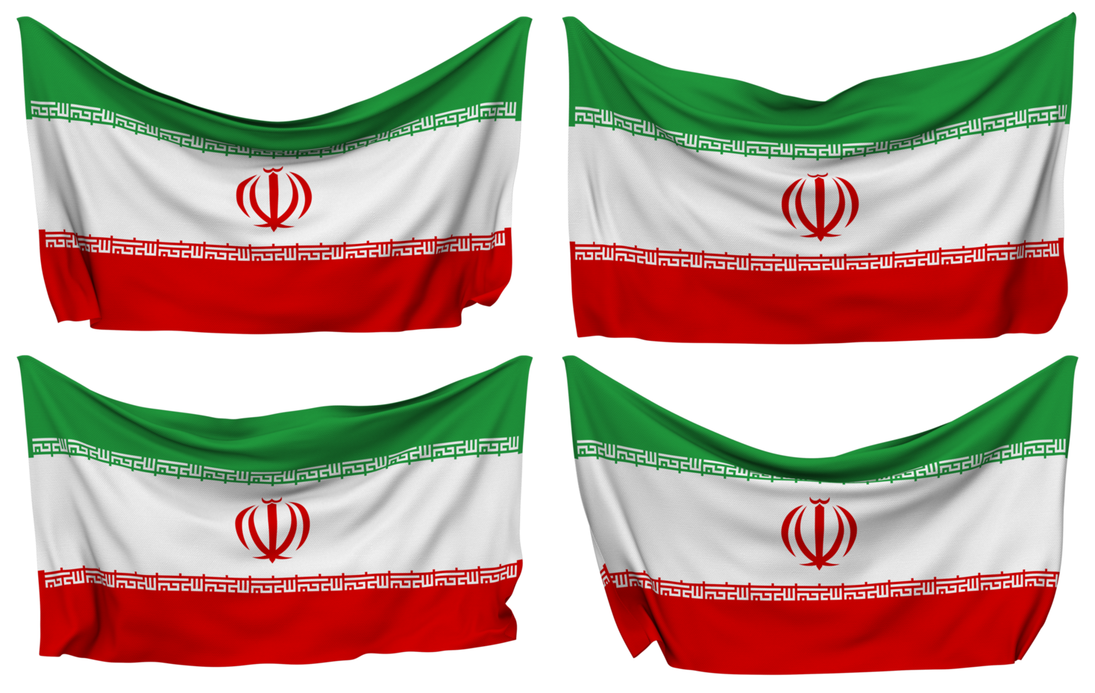 Iran Pinned Flag from Corners, Isolated with Different Waving Variations, 3D Rendering png