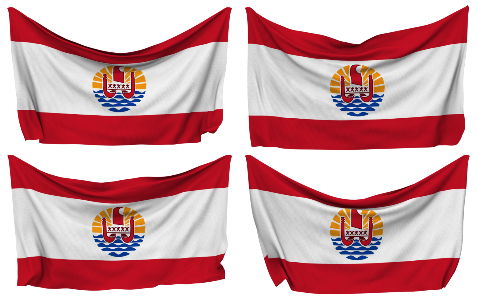 French Polynesia Pinned Flag from Corners, Isolated with Different Waving Variations, 3D Rendering png