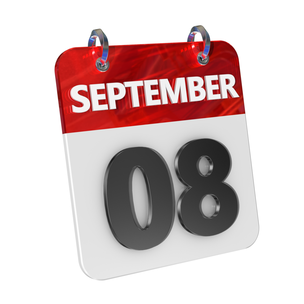 September 8 Date 3D Icon Isolated, Shiny and Glossy 3D Rendering, Month Date Day Name, Schedule, History png