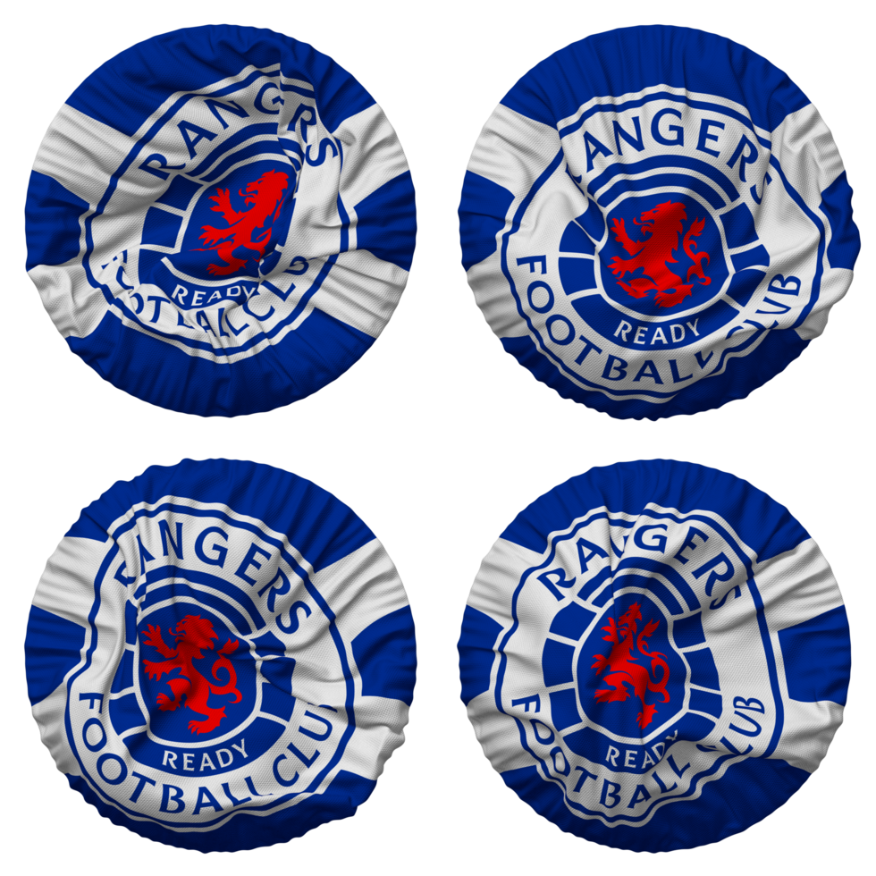 Rangers Football Club Flag in Round Shape Isolated with Four Different Waving Style, Bump Texture, 3D Rendering png