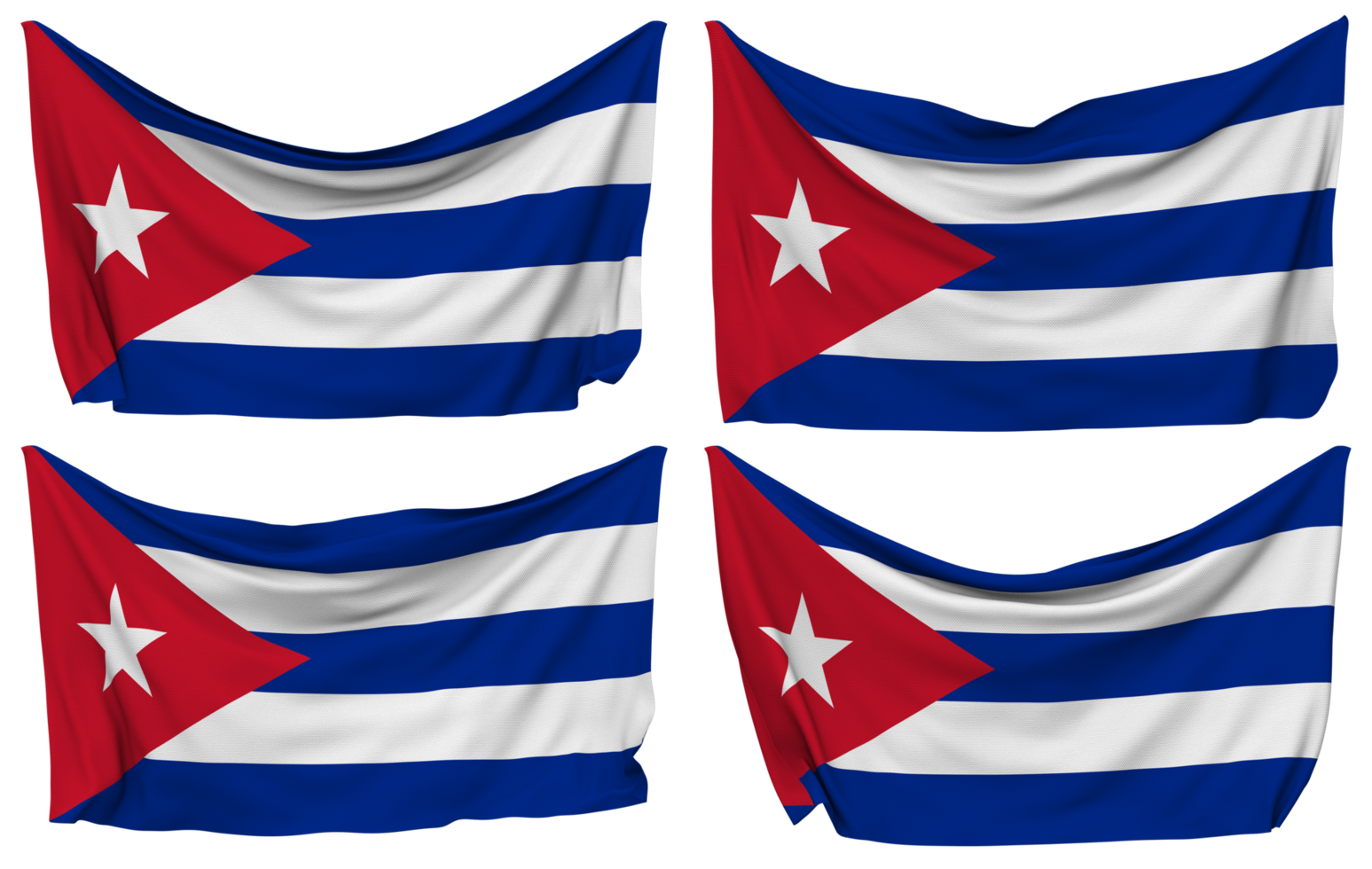 Cuba Pinned Flag from Corners, Isolated with Different Waving Variations, 3D Rendering png