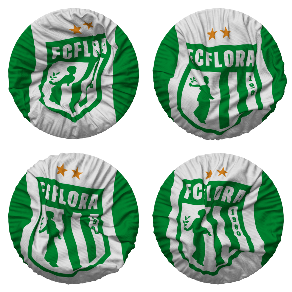 FC Flora, Flora Tallinn Flag in Round Shape Isolated with Four Different Waving Style, Bump Texture, 3D Rendering png