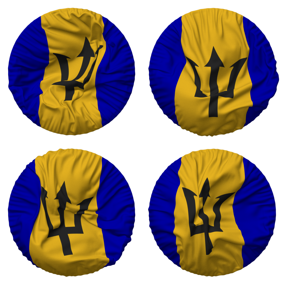 Barbados Flag in Round Shape Isolated with Four Different Waving Style, Bump Texture, 3D Rendering png