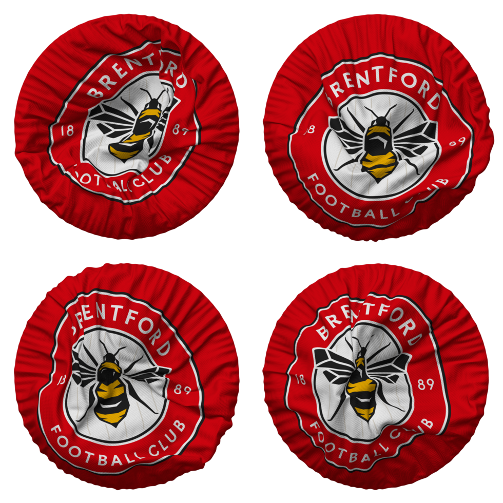 Brentford Football Club Flag in Round Shape Isolated with Four Different Waving Style, Bump Texture, 3D Rendering png