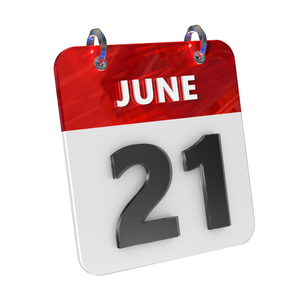 June 21 Date 3D Icon Isolated, Shiny and Glossy 3D Rendering, Month Date Day Name, Schedule, History png