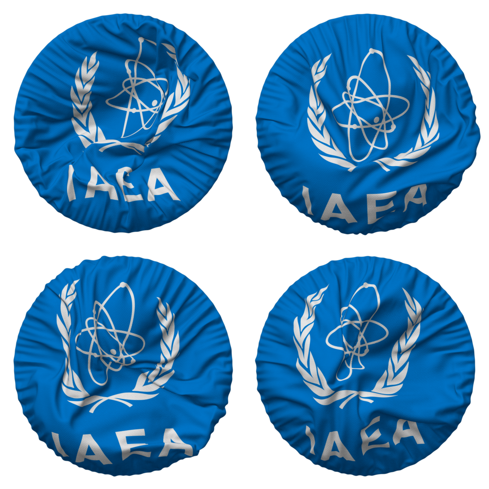International Atomic Energy Agency, IAEA Flag in Round Shape Isolated with Four Different Waving Style, Bump Texture, 3D Rendering png