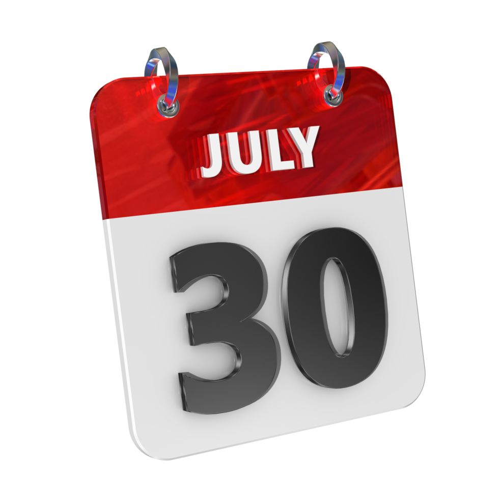 July 30 Date 3D Icon Isolated, Shiny and Glossy 3D Rendering, Month Date Day Name, Schedule, History png