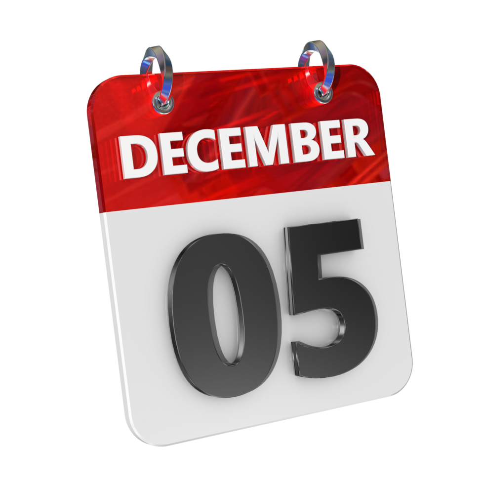 December 5 Date 3D Icon Isolated, Shiny and Glossy 3D Rendering, Month Date Day Name, Schedule, History png