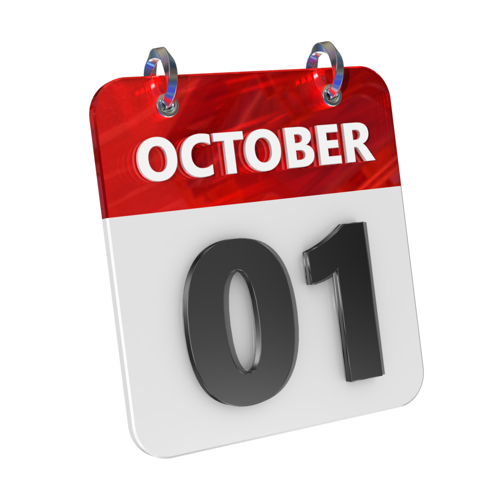 October 1 Date 3D Icon Isolated, Shiny and Glossy 3D Rendering, Month Date Day Name, Schedule, History png