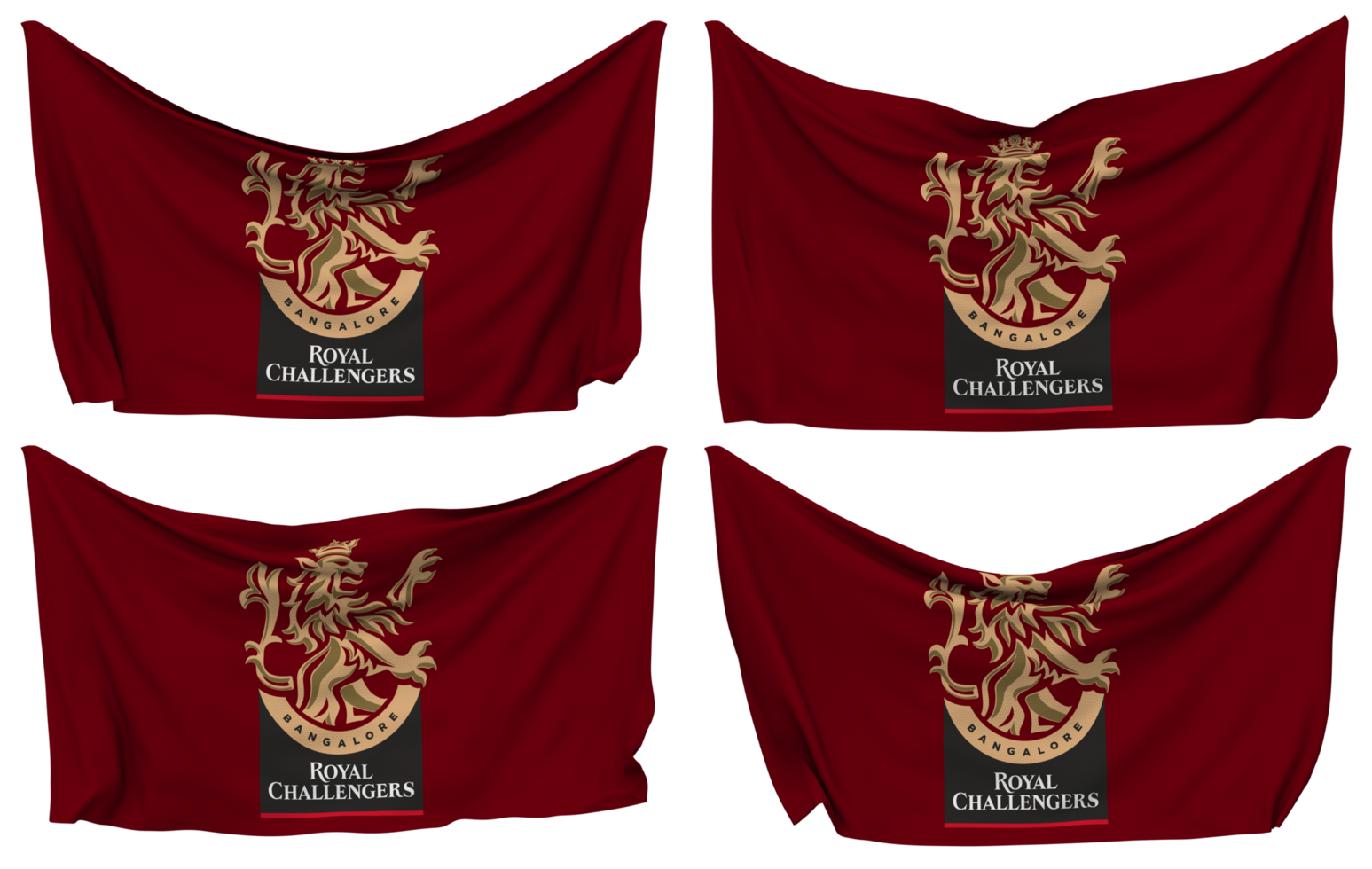 Royal Challengers Bangalore, RCB Pinned Flag from Corners, Isolated with Different Waving Variations, 3D Rendering png