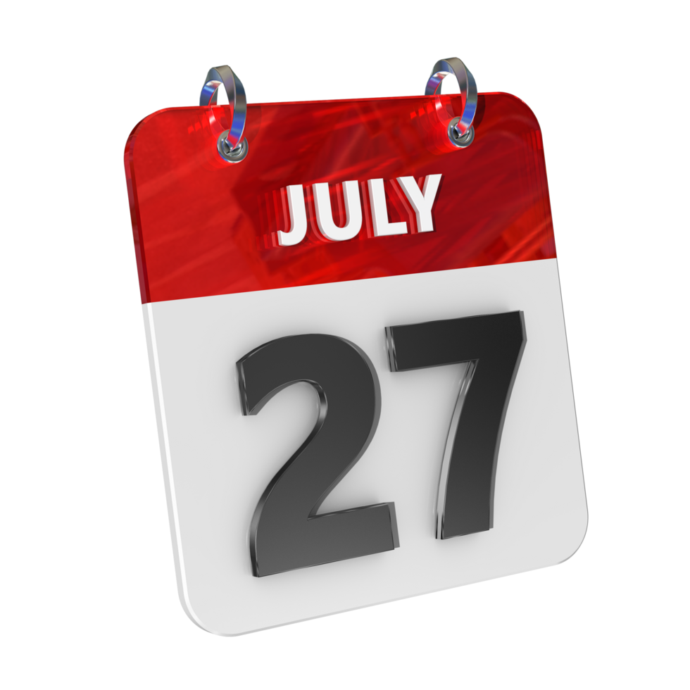 July 27 Date 3D Icon Isolated, Shiny and Glossy 3D Rendering, Month Date Day Name, Schedule, History png