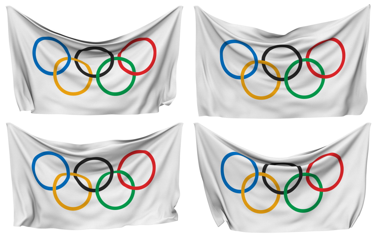 olympisch spellen, Olympische Spelen vastgemaakt vlag van hoeken, geïsoleerd met verschillend golvend variaties, 3d renderen png