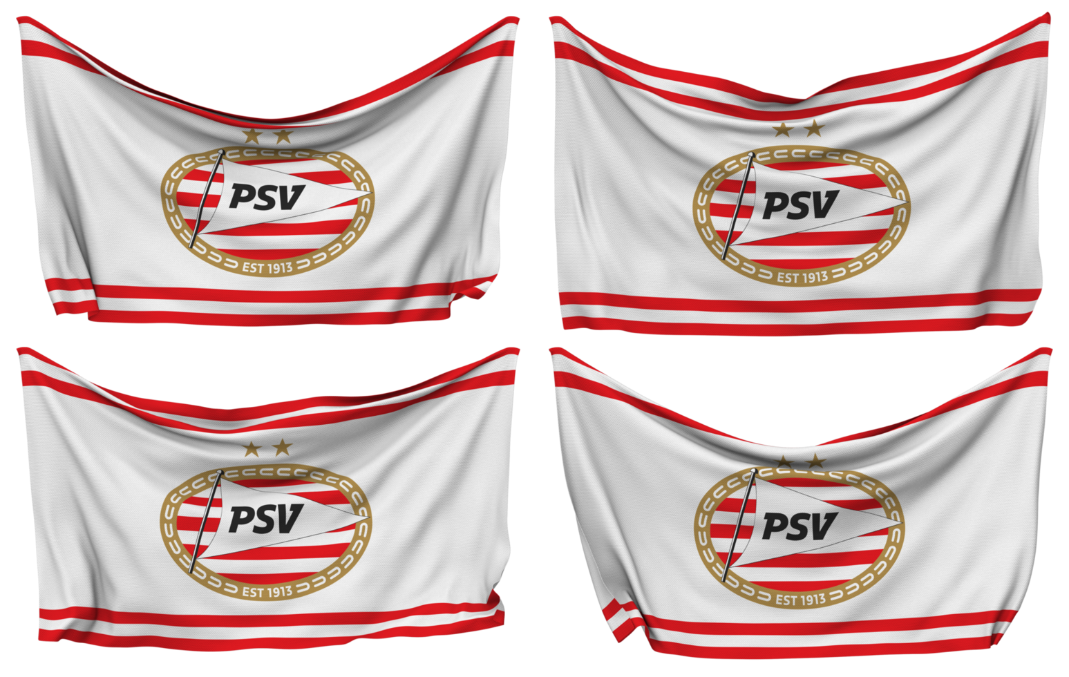 Philips Sport Vereniging Pinned Flag from Corners, Isolated with Different Waving Variations, 3D Rendering png