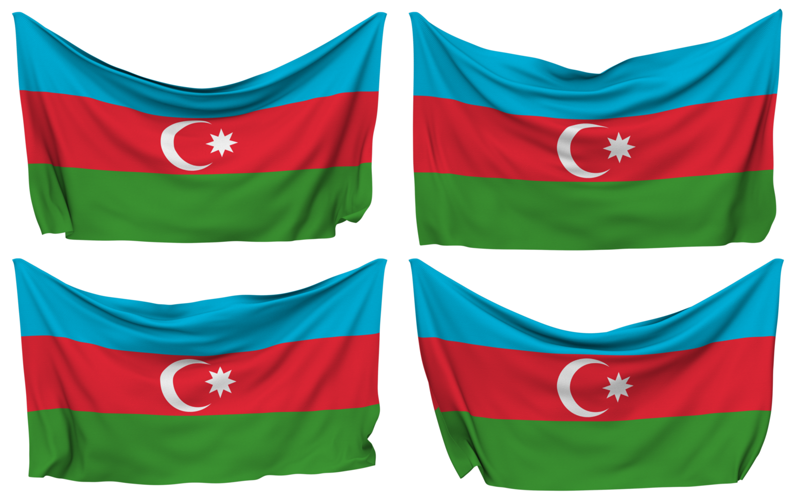 Azerbaijan Pinned Flag from Corners, Isolated with Different Waving Variations, 3D Rendering png