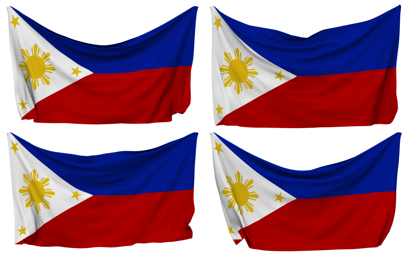 Philippinen festgesteckt Flagge von Ecken, isoliert mit anders winken Variationen, 3d Rendern png