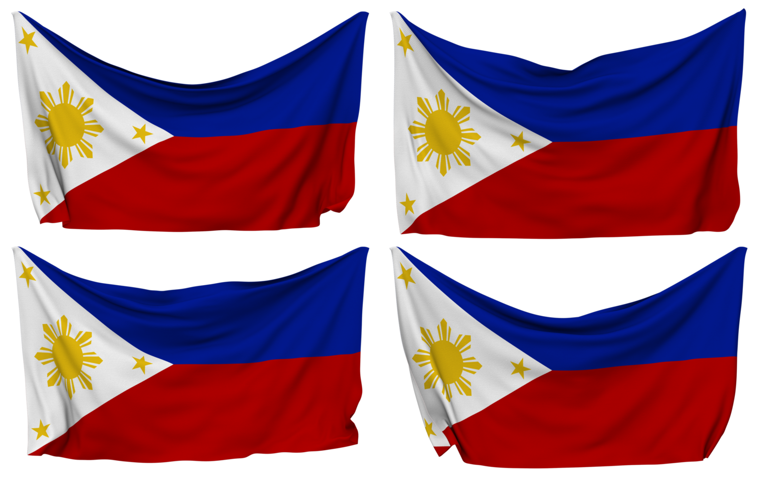 Philippines Pinned Flag from Corners, Isolated with Different Waving Variations, 3D Rendering png
