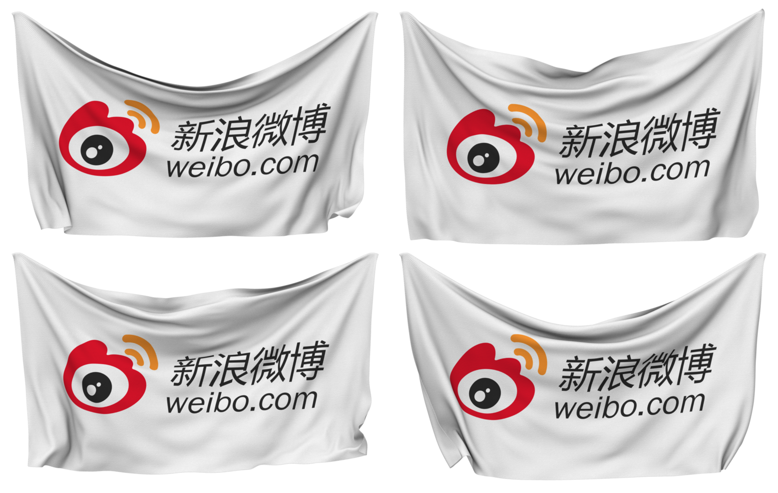 Weibo Pinned Flag from Corners, Isolated with Different Waving Variations, 3D Rendering png