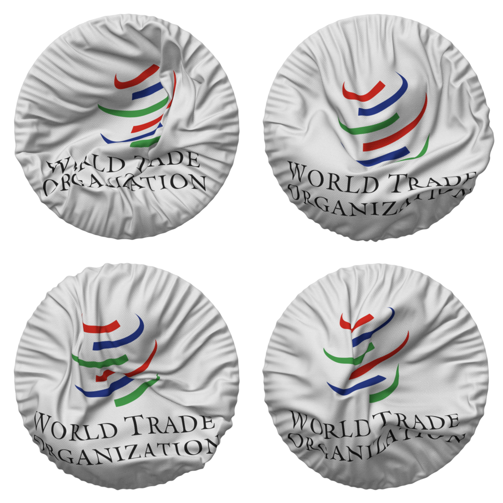 World Trade Organization, WTO Flag in Round Shape Isolated with Four Different Waving Style, Bump Texture, 3D Rendering png