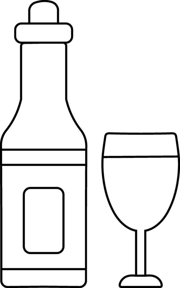 Wine bottle with glass in flat style. vector