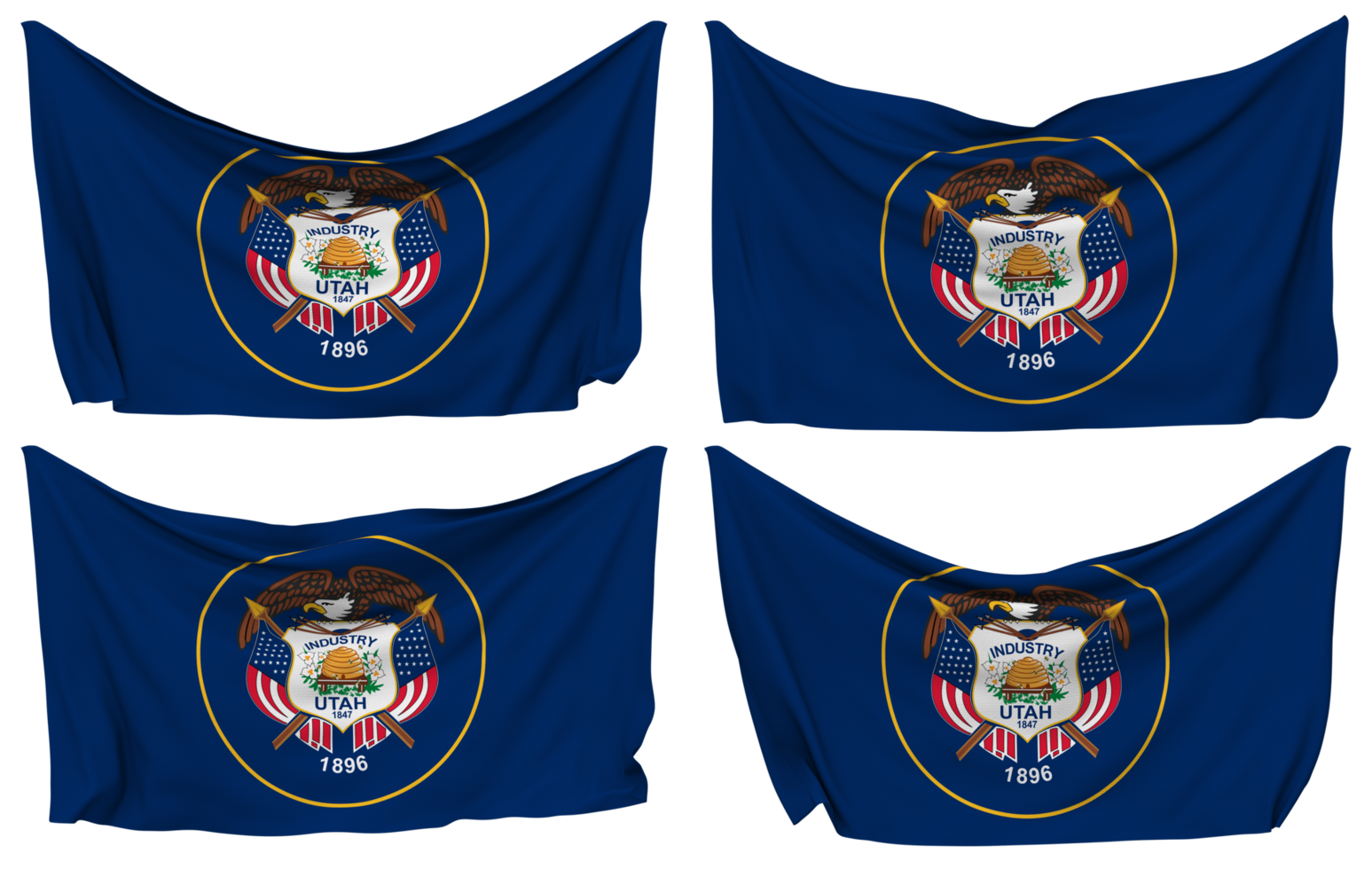 State of Utah Pinned Flag from Corners, Isolated with Different Waving Variations, 3D Rendering png