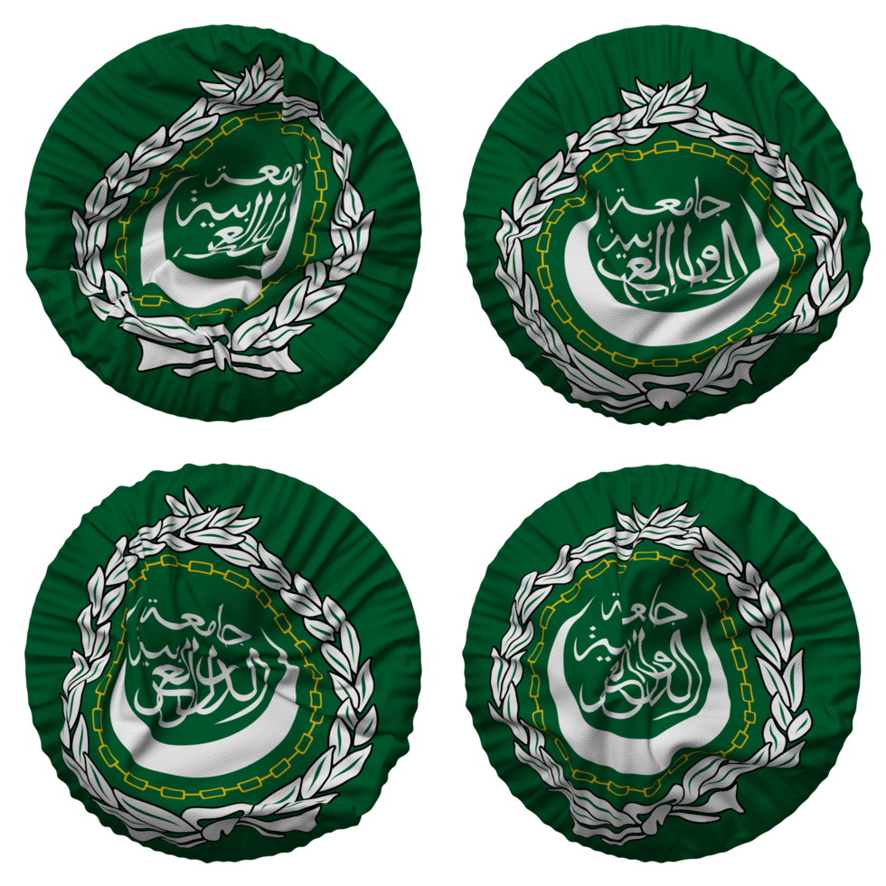 arabe ligue drapeau dans rond forme isolé avec quatre différent agitant style, bosse texture, 3d le rendu png