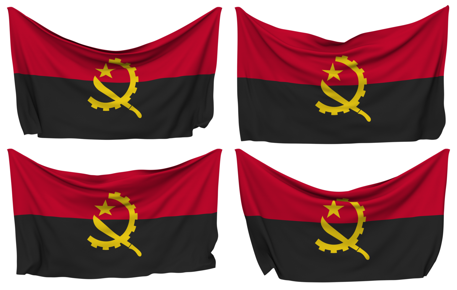 angola fästs flagga från hörn, isolerat med annorlunda vinka variationer, 3d tolkning png