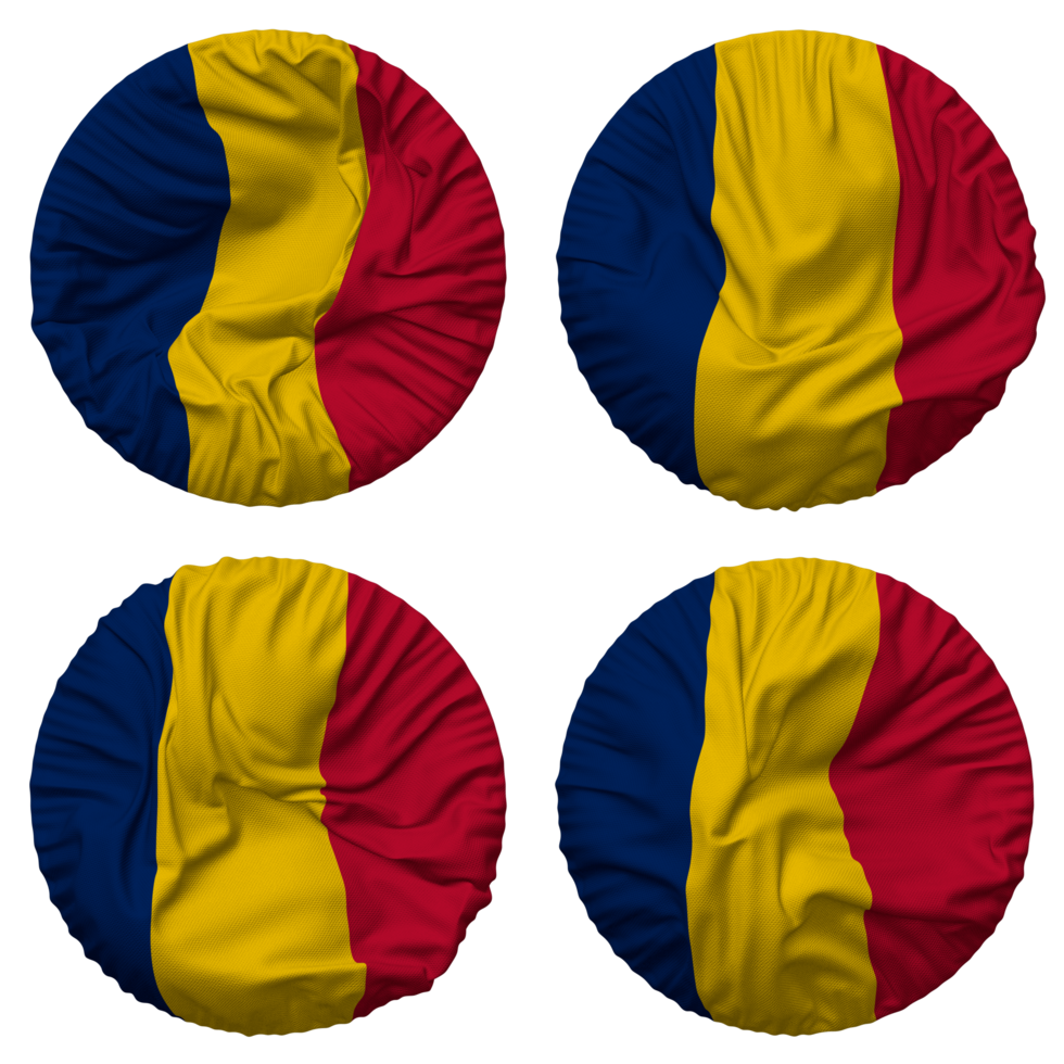 Chad Flag in Round Shape Isolated with Four Different Waving Style, Bump Texture, 3D Rendering png