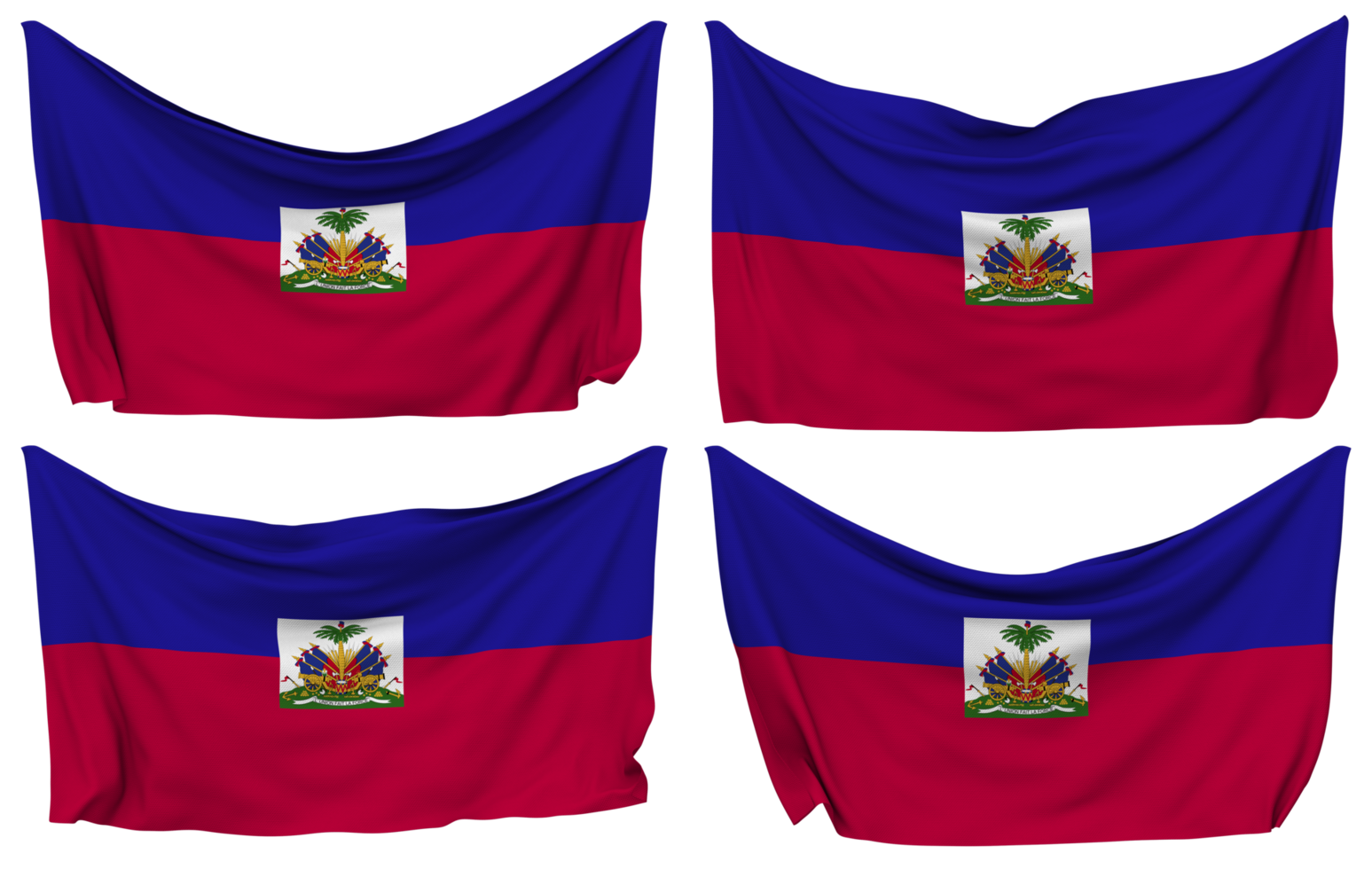 Haiti Pinned Flag from Corners, Isolated with Different Waving Variations, 3D Rendering png