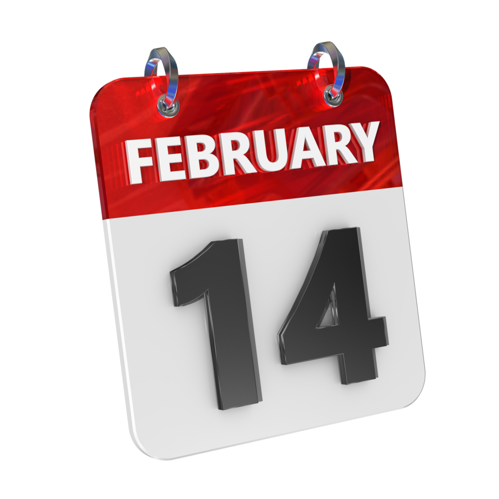 February 14 Date 3D Icon Isolated, Shiny and Glossy 3D Rendering, Month Date Day Name, Schedule, History png