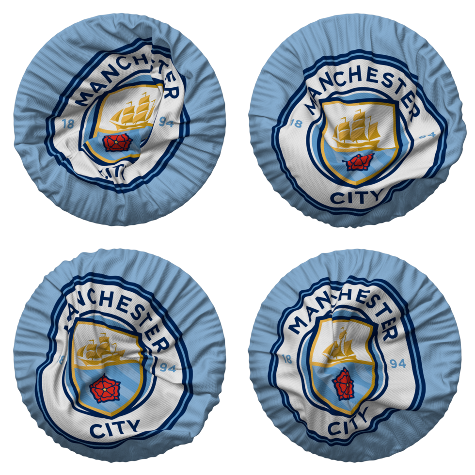 Manchester City Football Club Flag in Round Shape Isolated with Four Different Waving Style, Bump Texture, 3D Rendering png