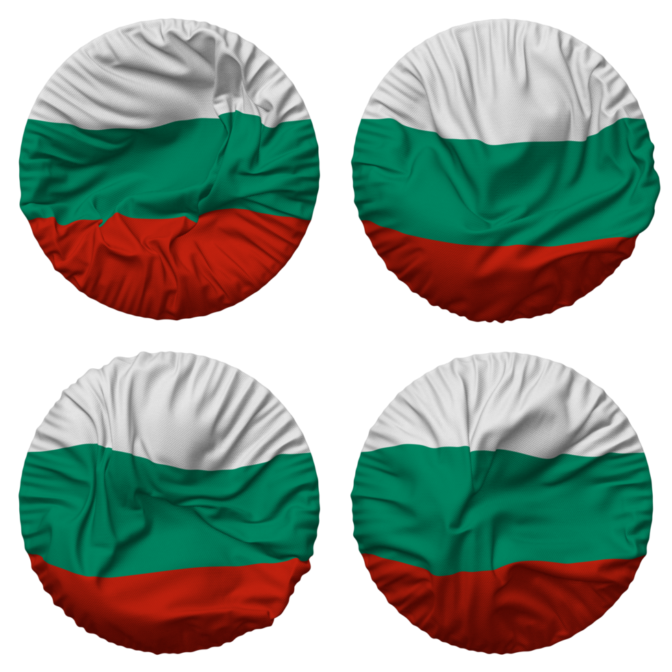Bulgaria Flag in Round Shape Isolated with Four Different Waving Style, Bump Texture, 3D Rendering png