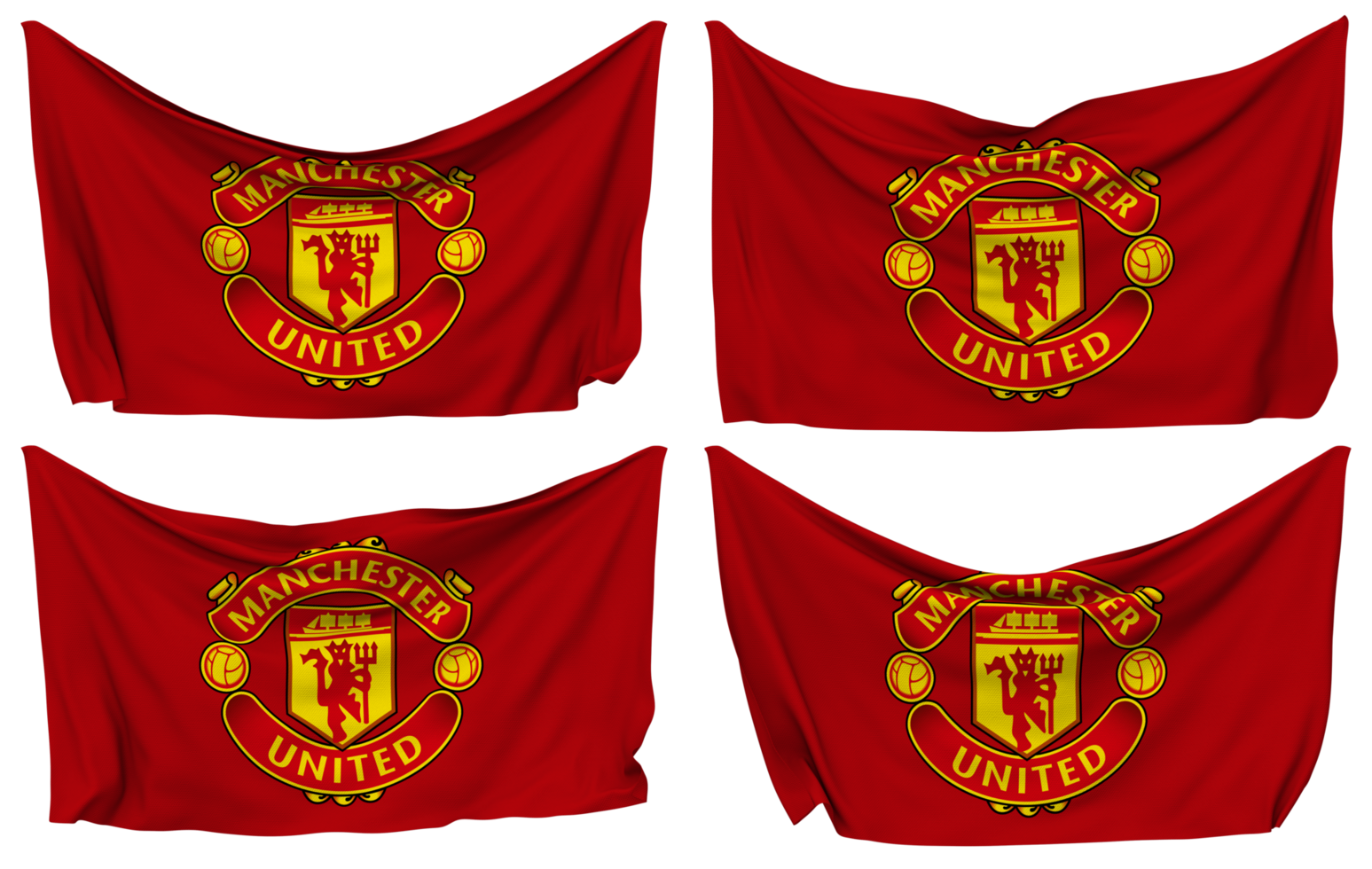 Manchester United Football Club Pinned Flag from Corners, Isolated with Different Waving Variations, 3D Rendering png