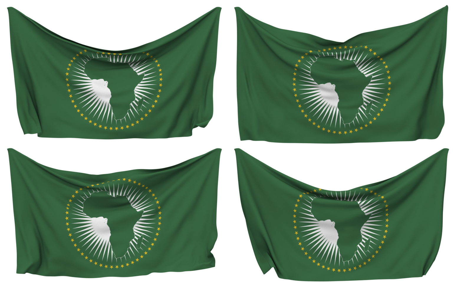 African Union Pinned Flag from Corners, Isolated with Different Waving Variations, 3D Rendering png