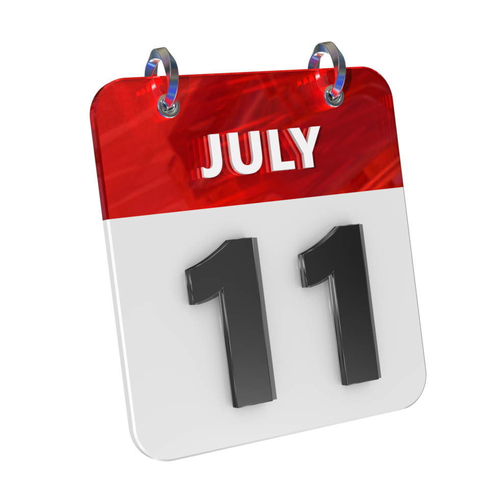 July 11 Date 3D Icon Isolated, Shiny and Glossy 3D Rendering, Month Date Day Name, Schedule, History png