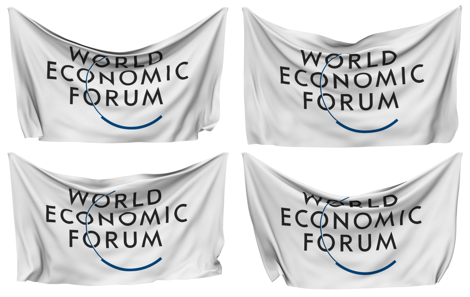 wereld economisch forum, wef vastgemaakt vlag van hoeken, geïsoleerd met verschillend golvend variaties, 3d renderen png