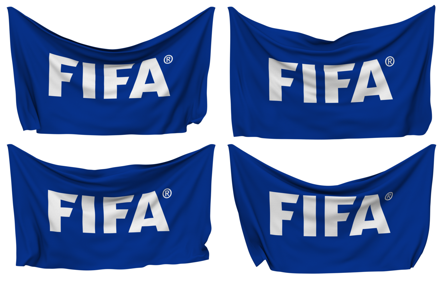 Internationale vereniging Amerikaans voetbal federatie, fifa vastgemaakt vlag van hoeken, geïsoleerd met verschillend golvend variaties, 3d renderen png