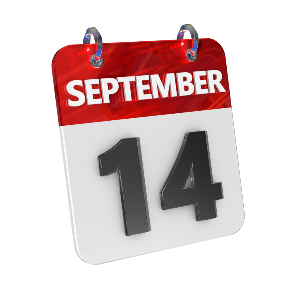 September 14 Date 3D Icon Isolated, Shiny and Glossy 3D Rendering, Month Date Day Name, Schedule, History png