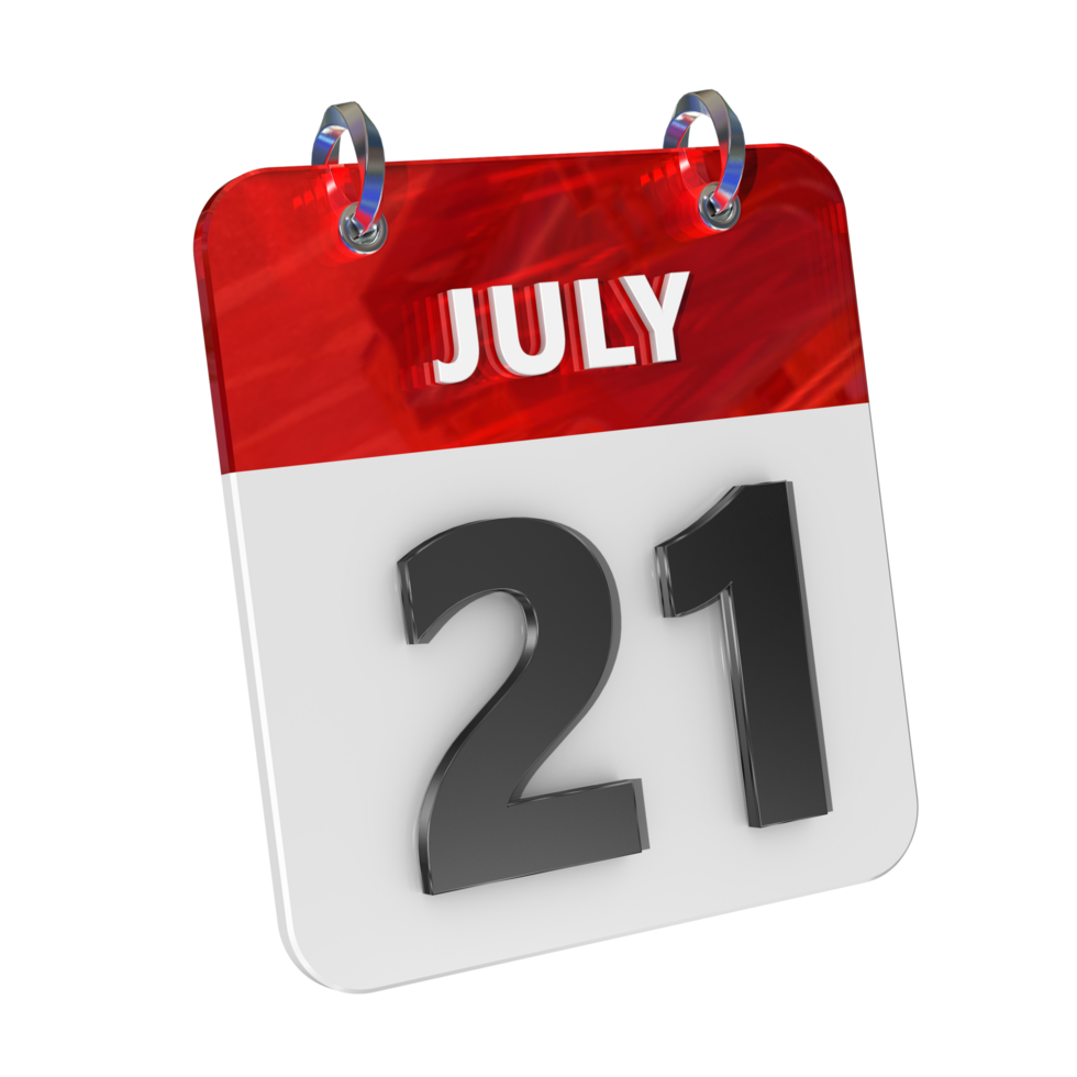 July 21 Date 3D Icon Isolated, Shiny and Glossy 3D Rendering, Month Date Day Name, Schedule, History png