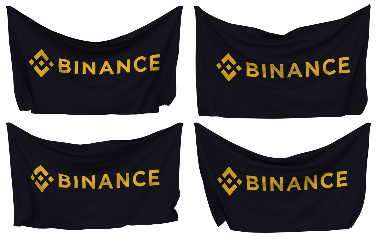 binance clavado bandera desde esquinas, aislado con diferente ondulación variaciones, 3d representación png