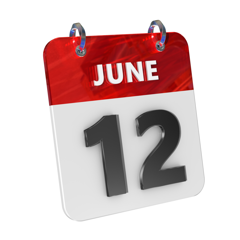 June 12 Date 3D Icon Isolated, Shiny and Glossy 3D Rendering, Month Date Day Name, Schedule, History png