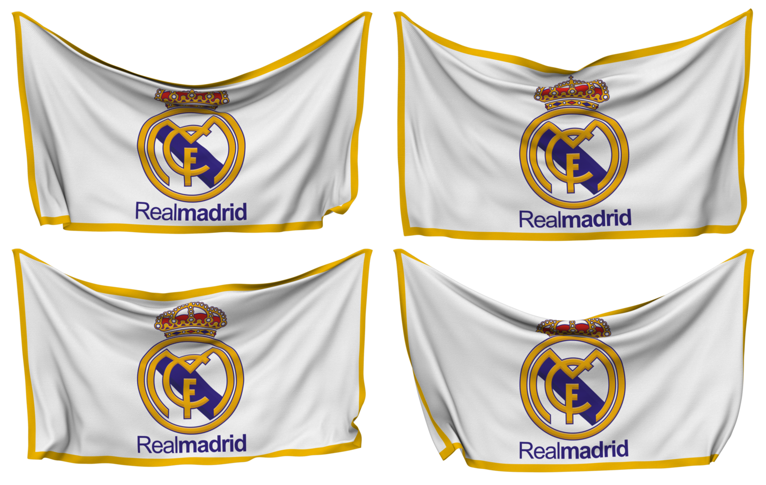 echt Madrid Verein de Fußball, echt Madrid vgl festgesteckt Flagge von Ecken, isoliert mit anders winken Variationen, 3d Rendern png