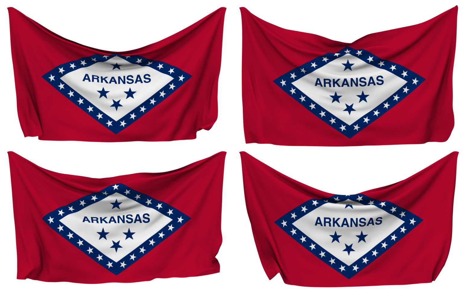 State of Arkansas Pinned Flag from Corners, Isolated with Different Waving Variations, 3D Rendering png