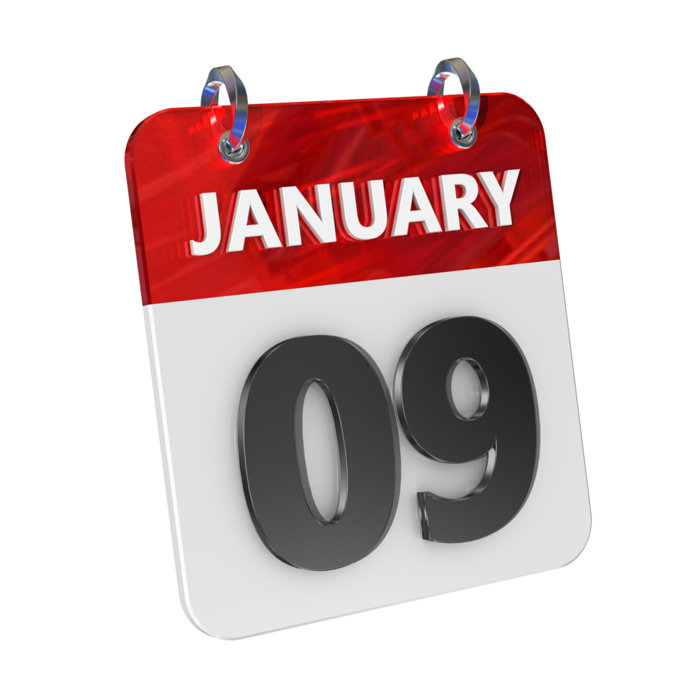 January 9 Date 3D Icon Isolated, Shiny and Glossy 3D Rendering, Month Date Day Name, Schedule, History png