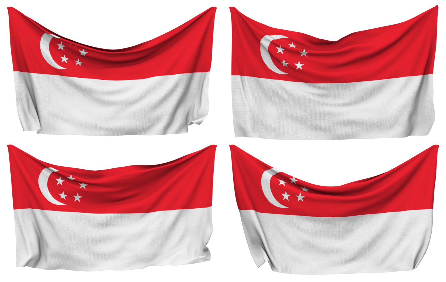 Singapore Pinned Flag from Corners, Isolated with Different Waving Variations, 3D Rendering png