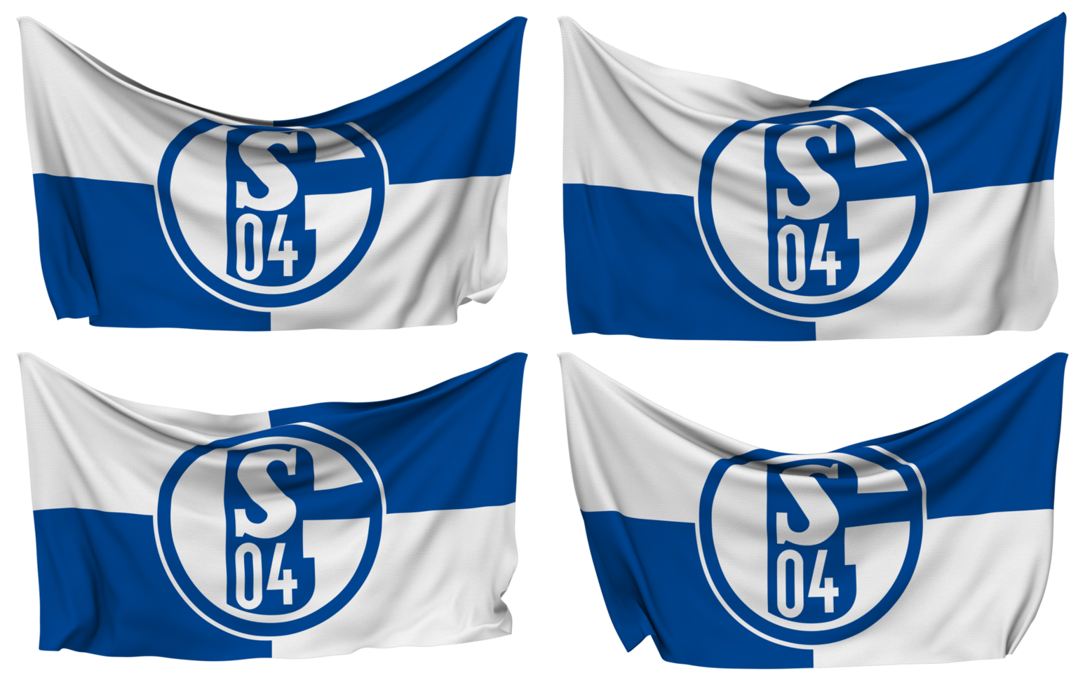 Fubballclub Gelsenkirchen Schalke 04 e V, FC Schalke 04 Pinned Flag from Corners, Isolated with Different Waving Variations, 3D Rendering png