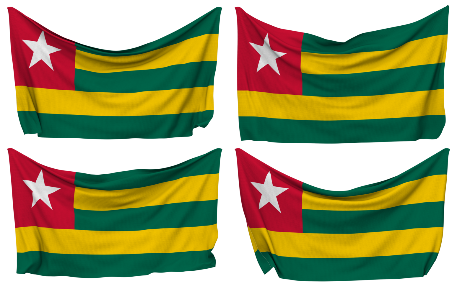 Togo Pinned Flag from Corners, Isolated with Different Waving Variations, 3D Rendering png