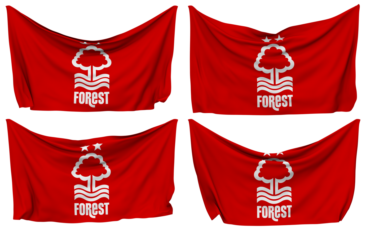 Nottingham Forest Football Club Pinned Flag from Corners, Isolated with Different Waving Variations, 3D Rendering png